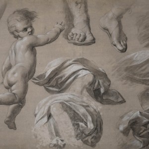 Study of drapery, child's figure and feet -  